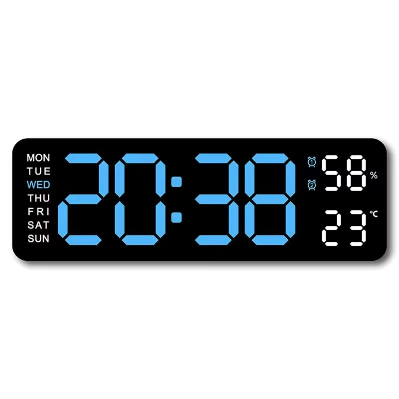 Elevate Your Space with the Large LED Digital Wall Clock – Featuring Temperature, Humidity, and Day Display
