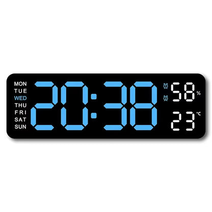 Elevate Your Space with the Large LED Digital Wall Clock – Featuring Temperature, Humidity, and Day Display