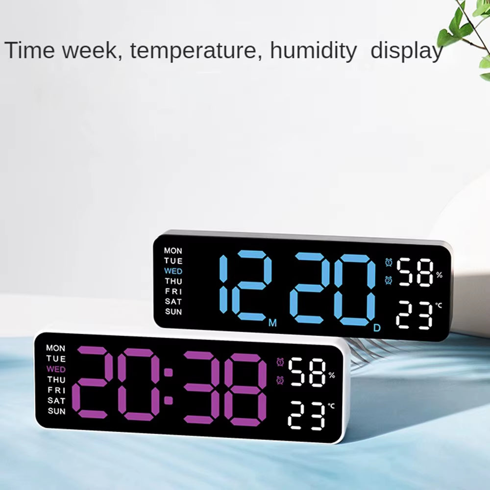 Elevate Your Space with the Large LED Digital Wall Clock – Featuring Temperature, Humidity, and Day Display