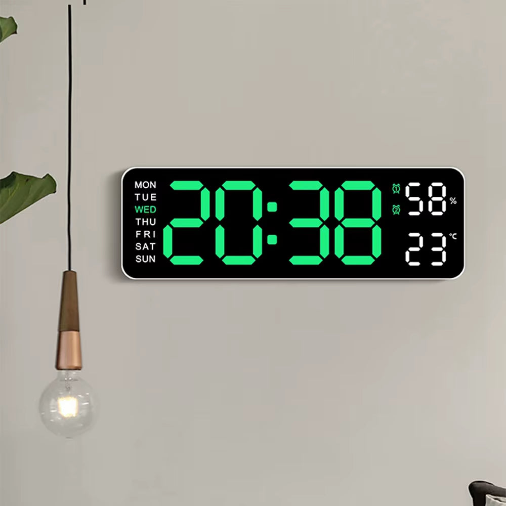 Elevate Your Space with the Large LED Digital Wall Clock – Featuring Temperature, Humidity, and Day Display