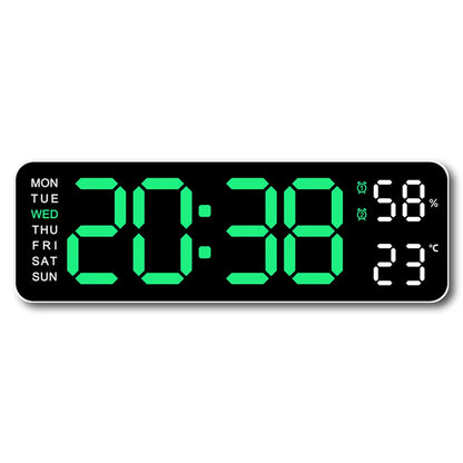 Elevate Your Space with the Large LED Digital Wall Clock – Featuring Temperature, Humidity, and Day Display