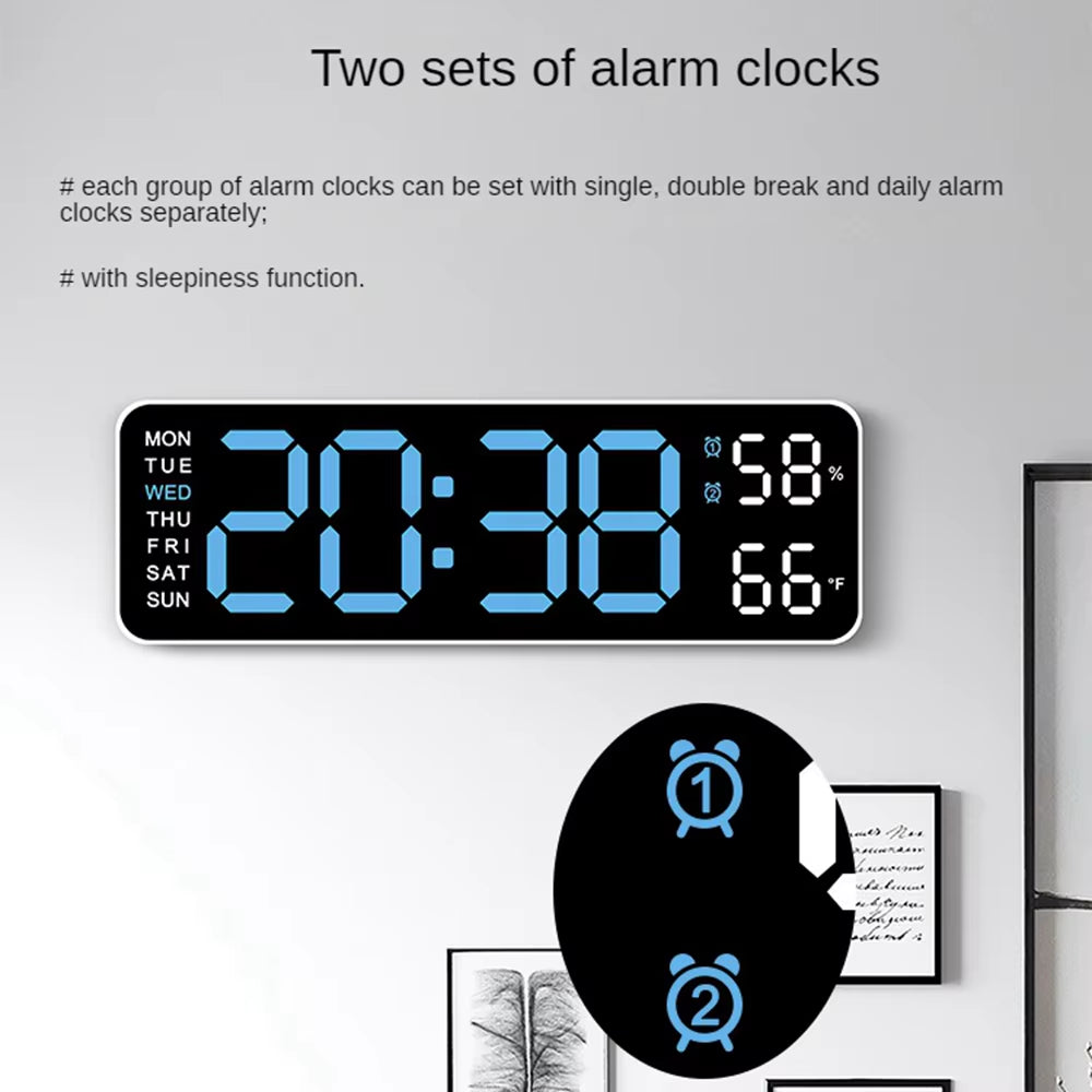 Elevate Your Space with the Large LED Digital Wall Clock – Featuring Temperature, Humidity, and Day Display