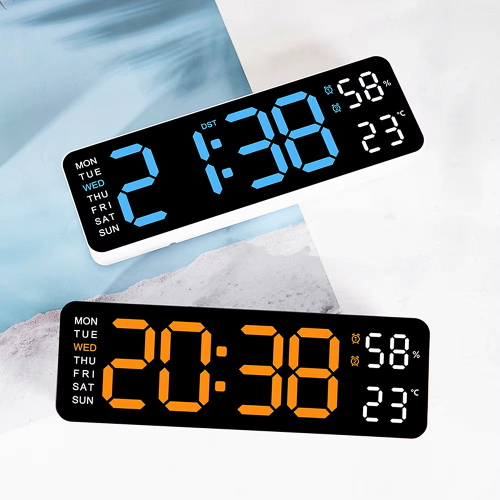 Elevate Your Space with the Large LED Digital Wall Clock – Featuring Temperature, Humidity, and Day Display