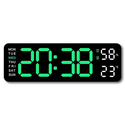 Elevate Your Space with the Large LED Digital Wall Clock – Featuring Temperature, Humidity, and Day Display